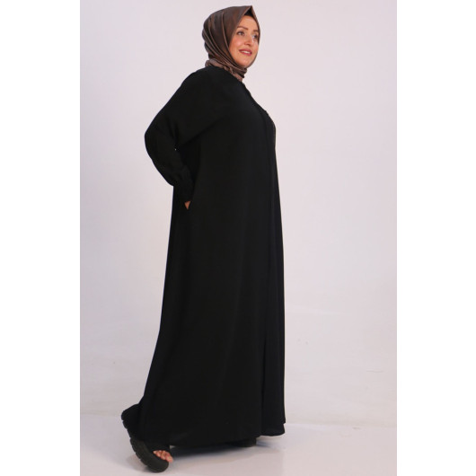 Large Size Double Layer Crepe Mevlana Abaya-Black