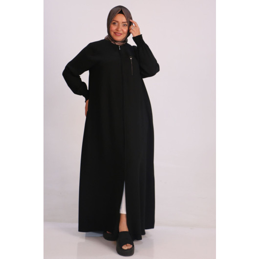 Large Size Double Layer Crepe Mevlana Abaya-Black