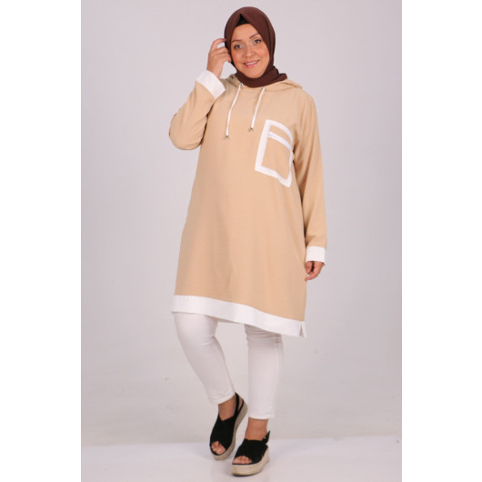 Large Size Airobin Tunic With Pockets -Beige