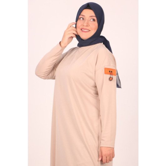 Large Size Embroidered Two Thread Tunic-Beige