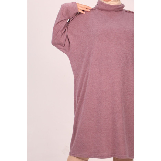 Large Size Low Cuff Button Detailed Mir Tunic-Dried Rose