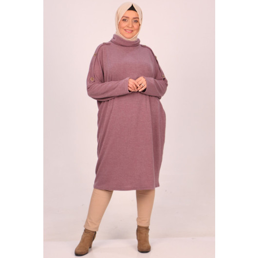 Large Size Low Cuff Button Detailed Mir Tunic-Dried Rose