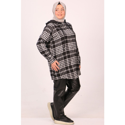 Plus Size Lumberjack Two Thread Detailed Tunic-Black