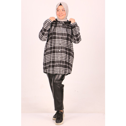 Plus Size Lumberjack Two Thread Detailed Tunic-Black