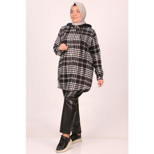 Plus Size Lumberjack Two Thread Detailed Tunic-Black