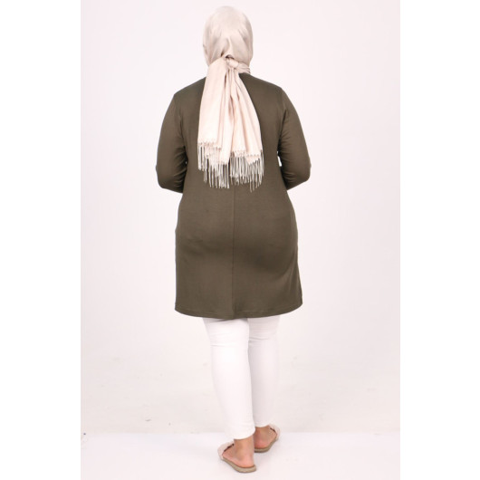 Plus Size Combed Cotton Basic Tunic-Khaki