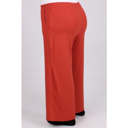 Plus Size High Waist Elastic Combed Cotton Trousers - Tile