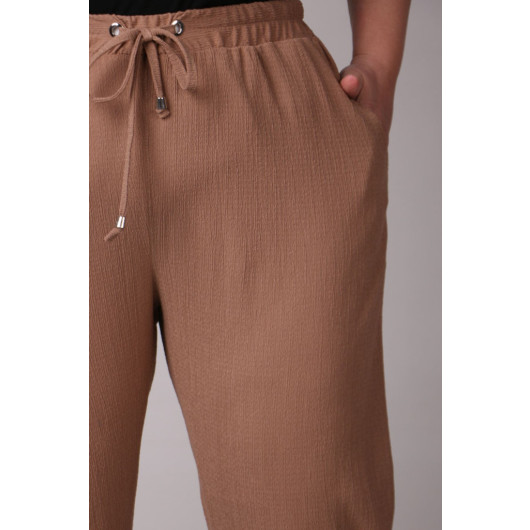 Plus Size Wrinkled Skinny Leg Trousers-Mink