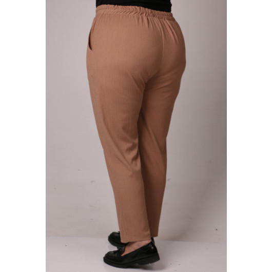 Plus Size Wrinkled Skinny Leg Trousers-Mink