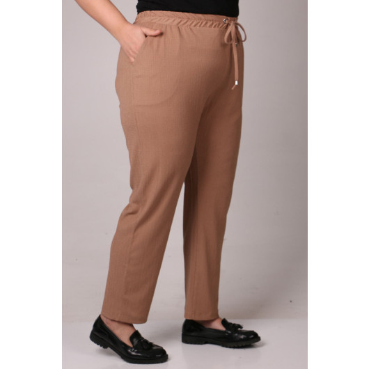 Plus Size Wrinkled Skinny Leg Trousers-Mink