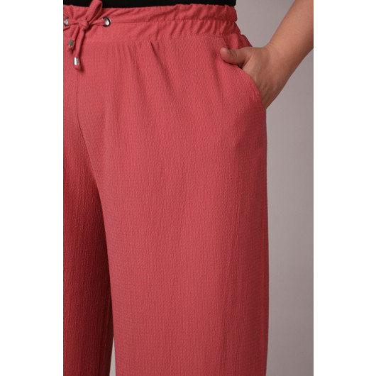 Plus Size Wrinkled Wide Leg Trousers-Dried Rose