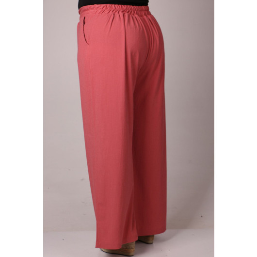 Plus Size Wrinkled Wide Leg Trousers-Dried Rose