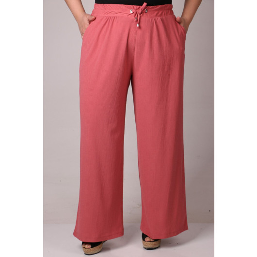 Plus Size Wrinkled Wide Leg Trousers-Dried Rose