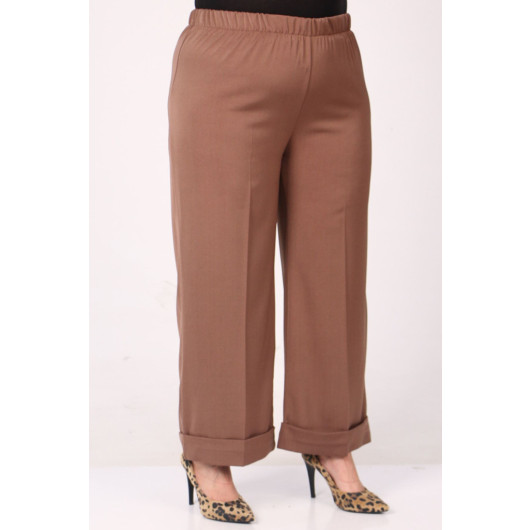 Large Size Elastic Waist Double Leg Trousers - Mink