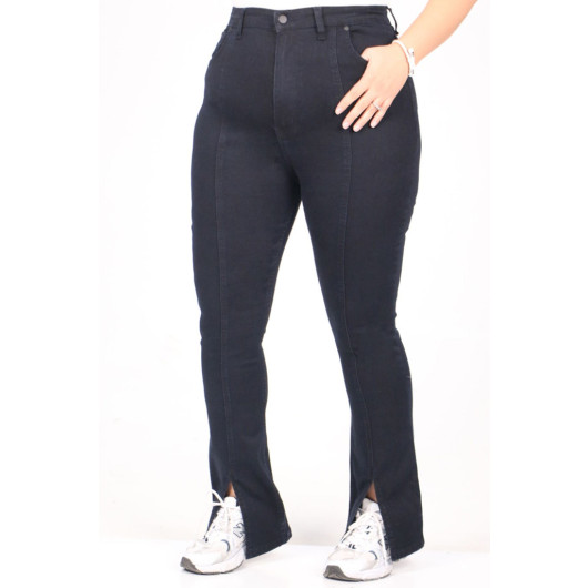 Plus Size Flare Leg Front Slit Jeans-Black