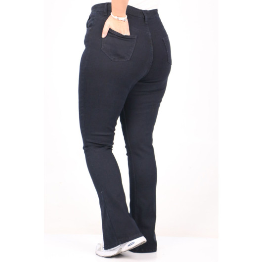 Plus Size Flare Leg Front Slit Jeans-Black