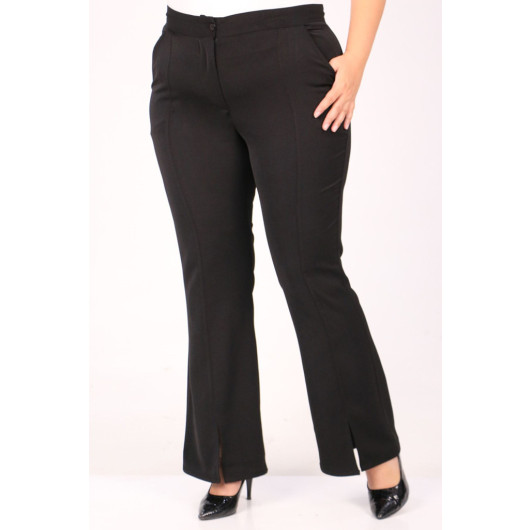 Large Size Front Slit Spanish Trousers - Black