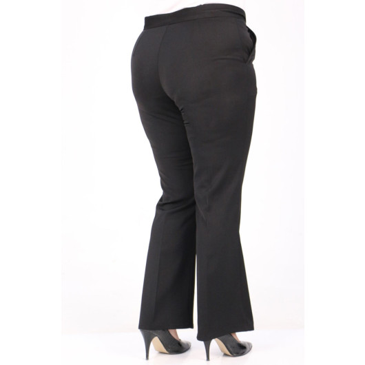Large Size Front Slit Spanish Trousers - Black