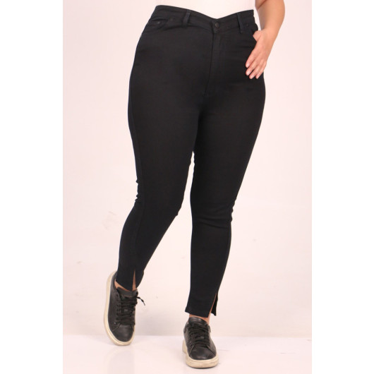 Plus Size Skinny Leg Front Slit Jeans-Black