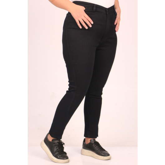 Plus Size Skinny Leg Front Slit Jeans-Black