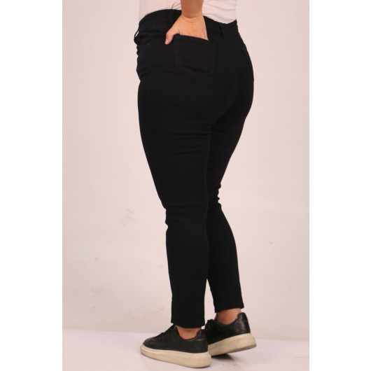 Plus Size Skinny Leg Front Slit Jeans-Black