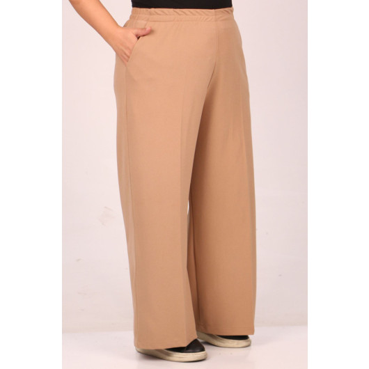 Large Size Scuba Pipe Leg Trousers With Elastic Waist - Mink