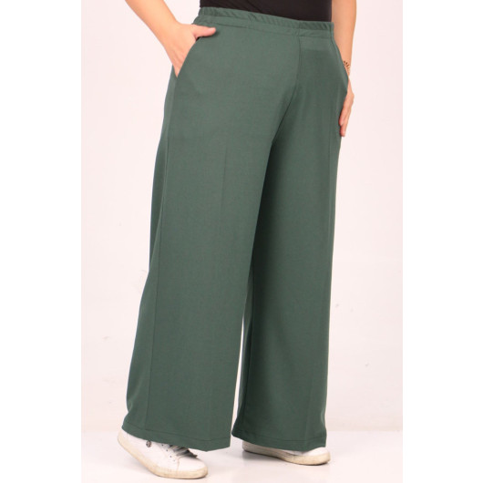 Large Size Scuba Pipe Leg Trousers With Elastic Waist - Emerald