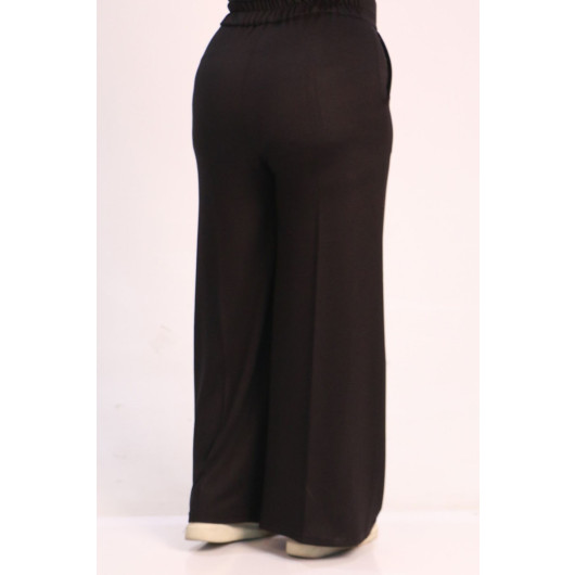 Large Size Crystal Two Thread Trousers With Elastic Back - Black