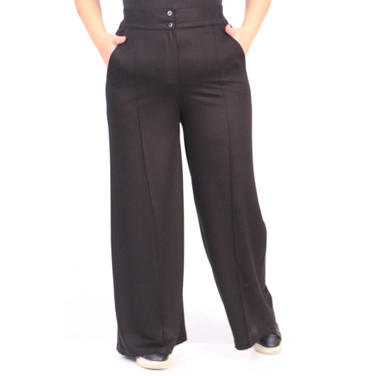 Large Size Crystal Two Thread Trousers With Elastic Back - Black