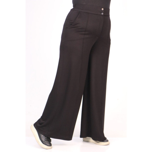 Large Size Crystal Two Thread Trousers With Elastic Back - Black