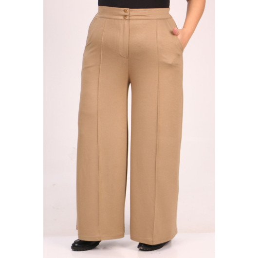 Large Size Crystal Two Thread Trousers With Elastic Back - Mink