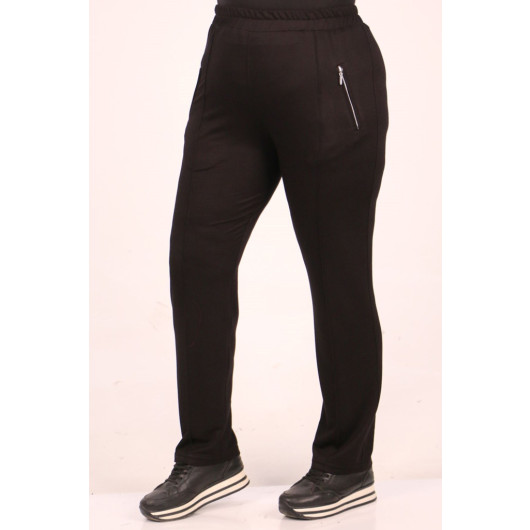 Plus Size Crystal Two Thread Sweatpants-Black