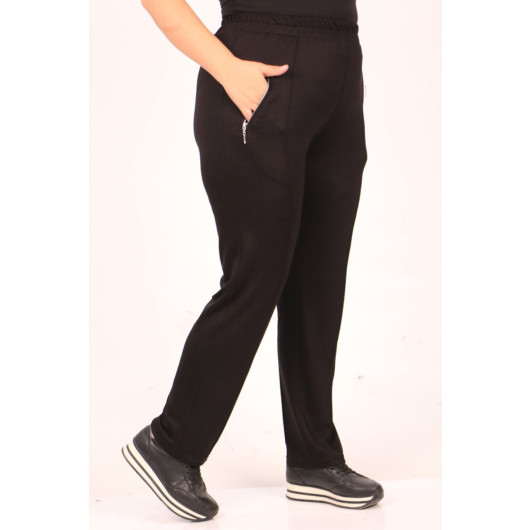 Plus Size Crystal Two Thread Sweatpants-Black