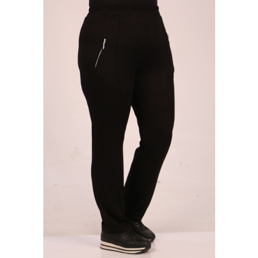 Plus Size Crystal Two Thread Sweatpants-Black