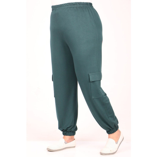 Plus Size Cargo Pocket Crystal Two Thread Sweatpants-Emerald