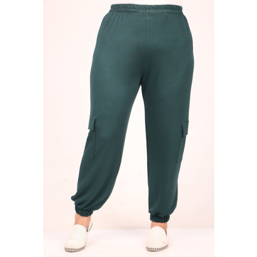 Plus Size Cargo Pocket Crystal Two Thread Sweatpants-Emerald