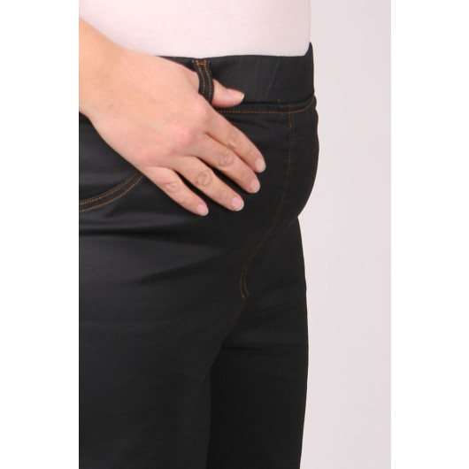 Plus Size Matte Leather Look Wide Leg Jeans - Black