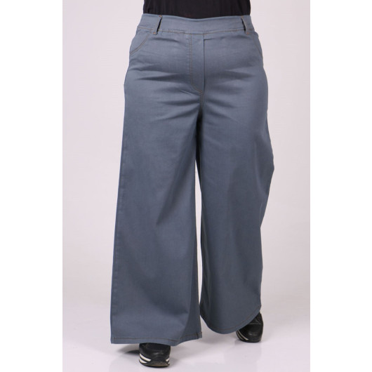 Plus Size Wide Leg Jeans With Elastic Waist - Gray