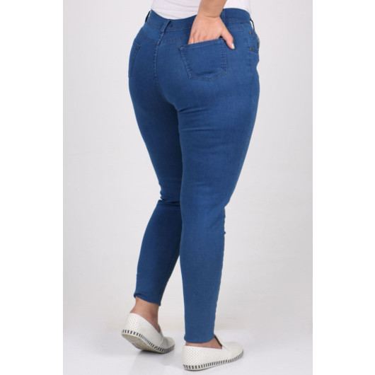 Plus Size Skinny Leg Long Jeans - Blue