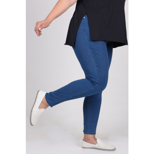 Plus Size Skinny Leg Long Jeans - Blue