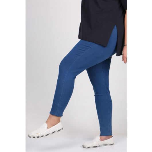 Plus Size Skinny Leg Long Jeans - Blue