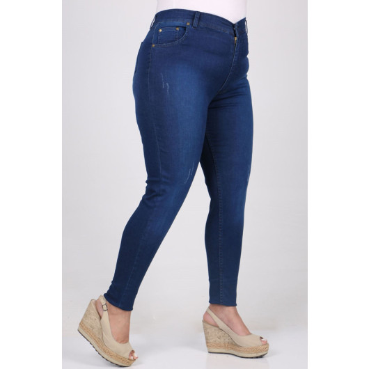 Plus Size Flared And Narrow Leg Long Jeans - Navy Blue