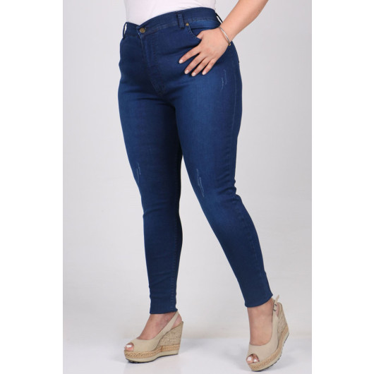 Plus Size Flared And Narrow Leg Long Jeans - Navy Blue