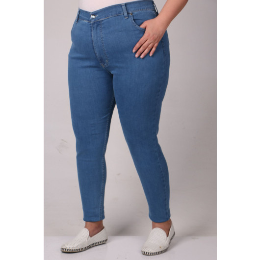 Plus Size Skinny Leg Long Jeans - Cold Blue