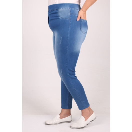 Plus Size Elastic Waist Stony Nails Skinny Leg Jeans - Blue