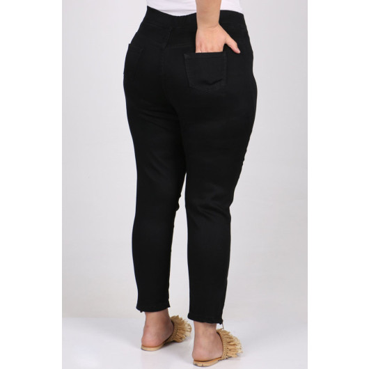 Plus Size Elastic Waist Slim Leg Jeans - Black