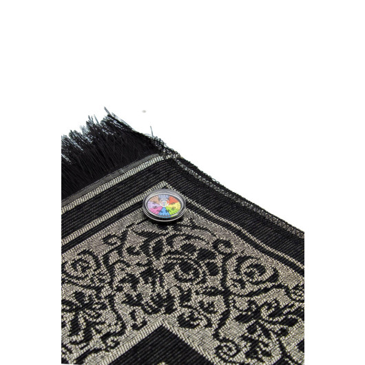 Black Prayer Rug With Compass Showing Qibla