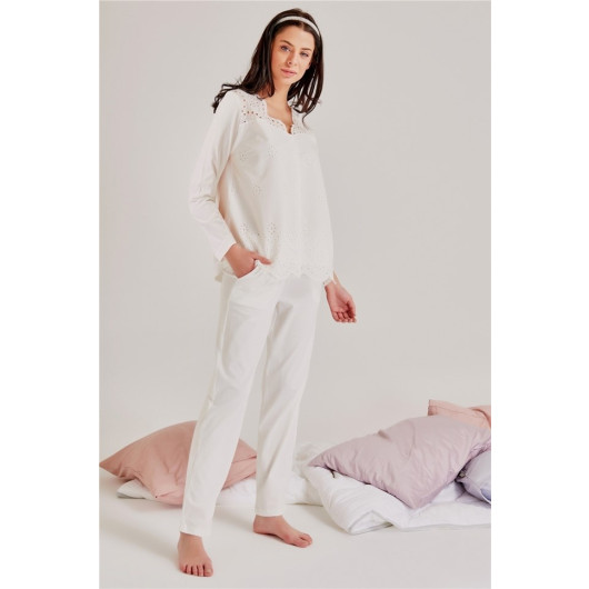 Embroidered Long Sleeve Pajama Set