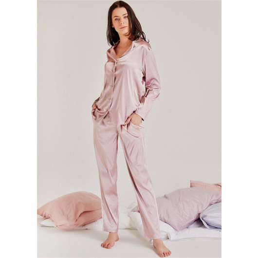 Front Buttoned Satin Pajama Set