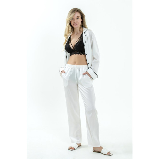 Satin Pajama Set With Black Piping